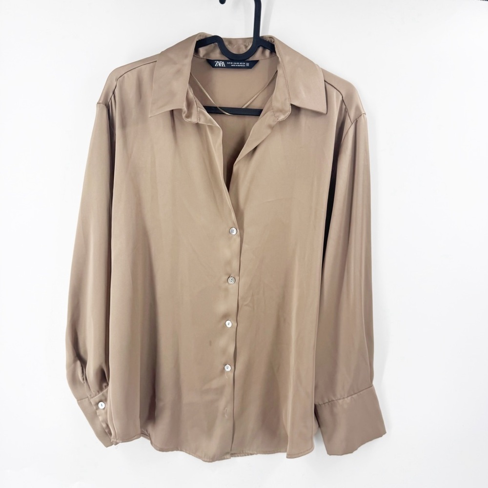 ✅ Zara Tan Button-Up Blouse SIZE X-SMALL